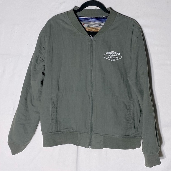 Las Vegas Oversized Sage Green Southwestern Reversible Bomber Jacket M - Picture 2 of 13